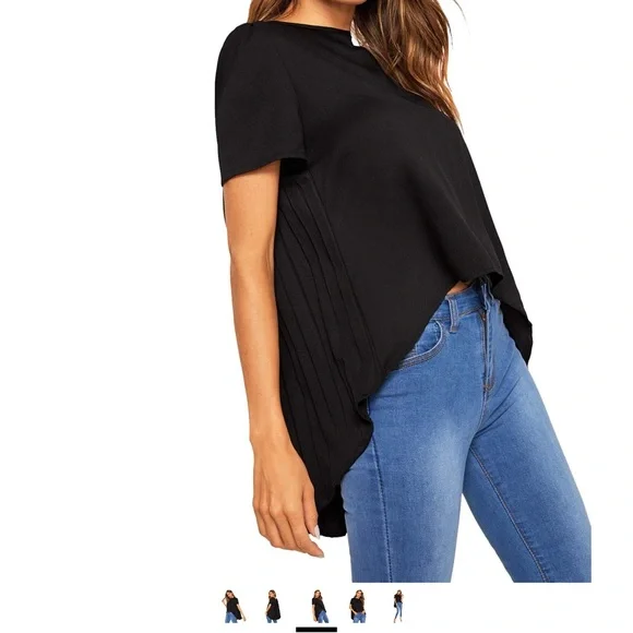 Women's Blouse Hi-Lo Hem Pleated Top NEW - Picture 1 of 17